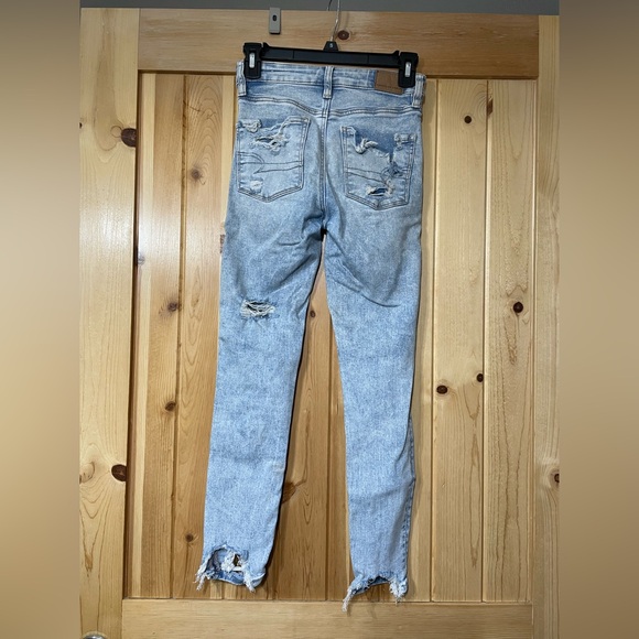 American Eagle High Waisted Skinny Distressed Light Blue Women's Jeans - Picture 3 of 5